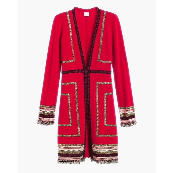 Chicos Reba Womens Red Cardigan With Tribal Embroidered Trim & Open Front - Picture 13 of 13
